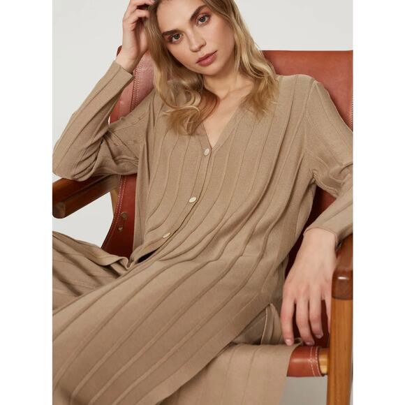 Theory Tan Wide Ribbed Cardigan M - Picture 4 of 13